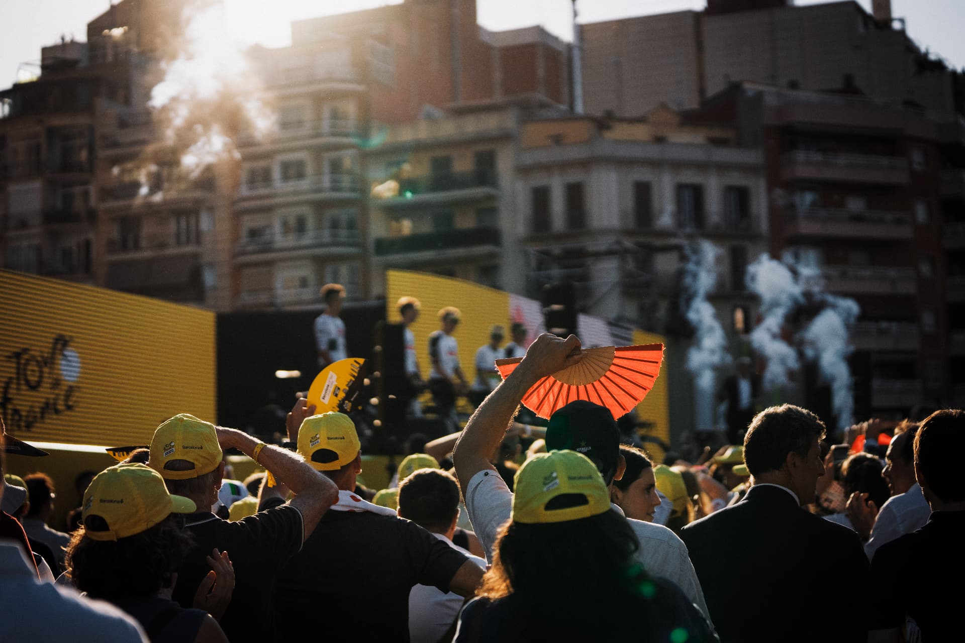 Barcelona pre-tour — crowd gathered before Stage 1 of the Tour de France 2026