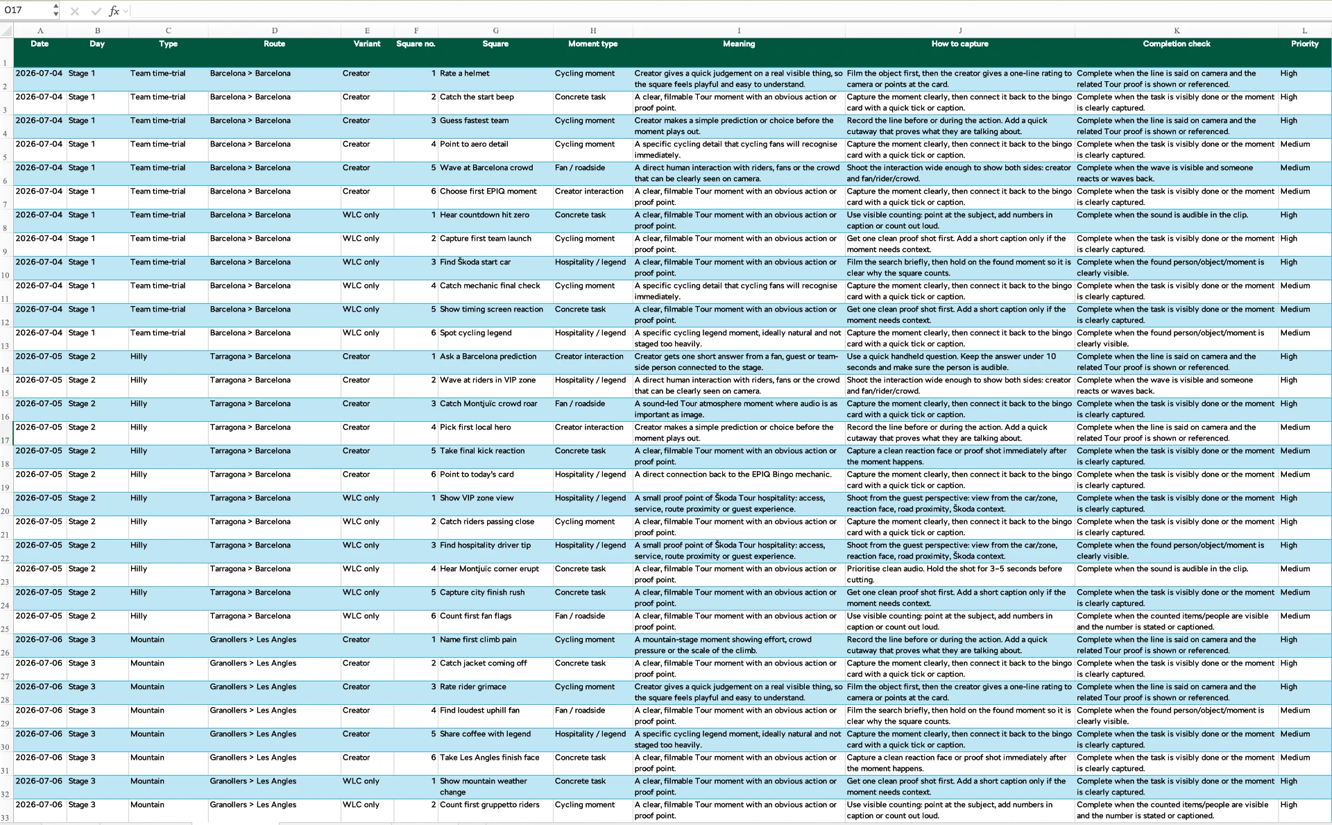 Content production bingo plan spreadsheet — phase 01 evidence