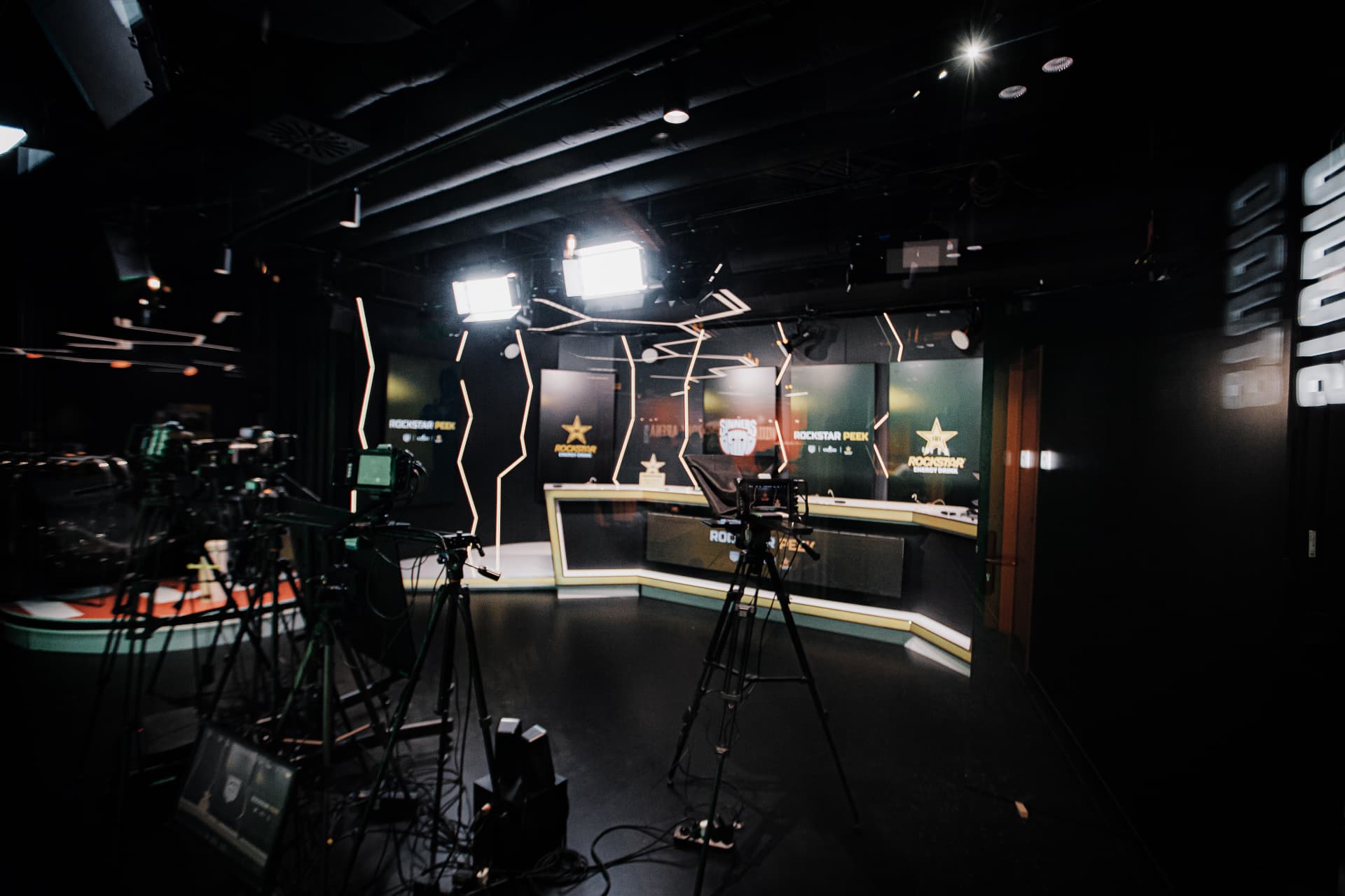 Broadcast studio set before going live
