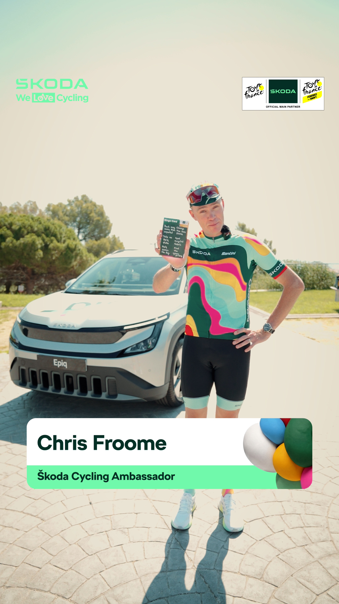 Chris Froome with Škoda Epiq — EPIQ Bingo card, Barcelona pre-tour